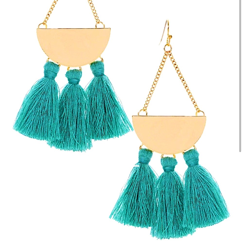 🆕🌿💚RUE 27: JADE Tassel Dangle Drop Earrings